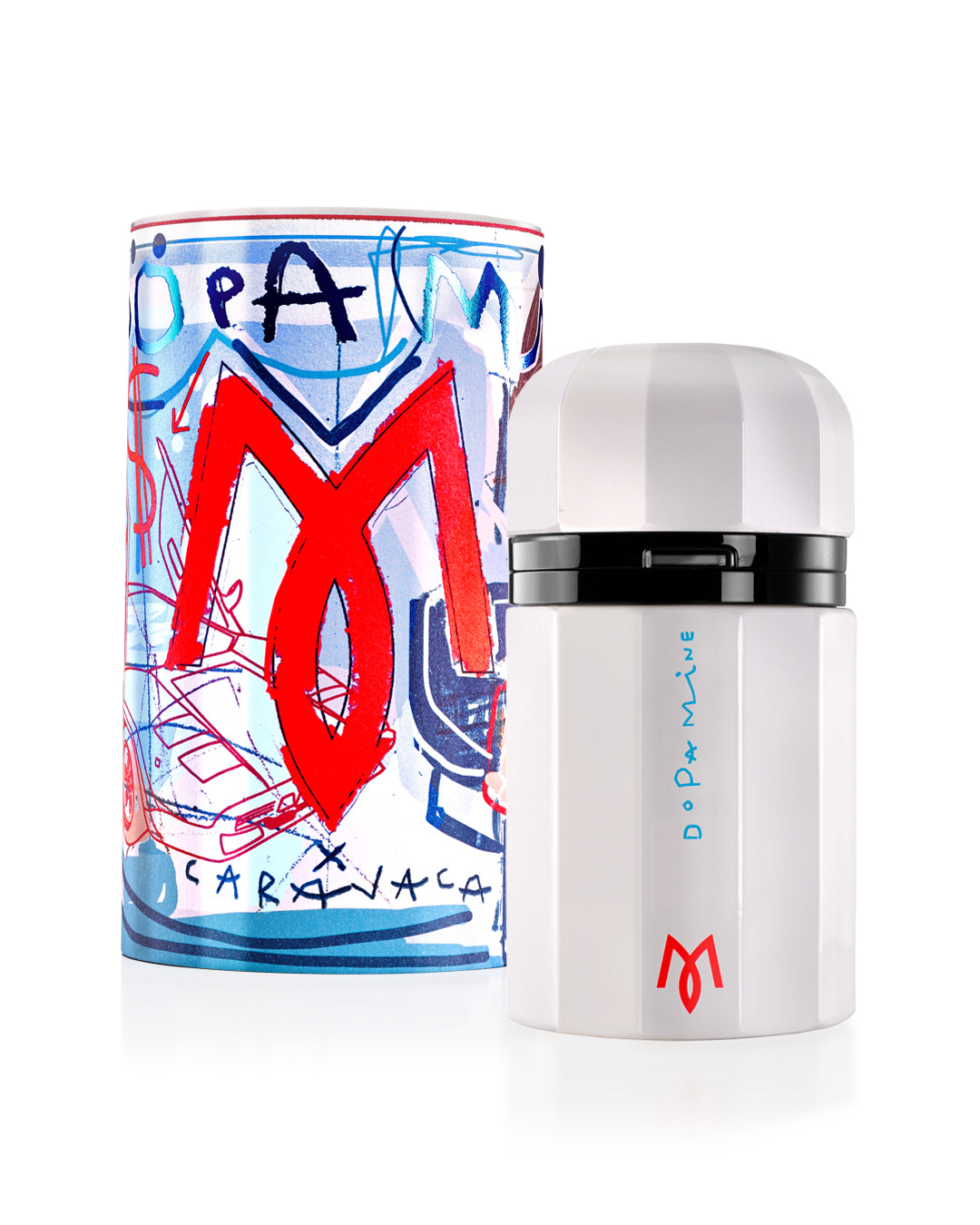 Ramon Monegal Dopamine Eau de Parfum 75 ml bottle with Miguel Caravaca illustrated case