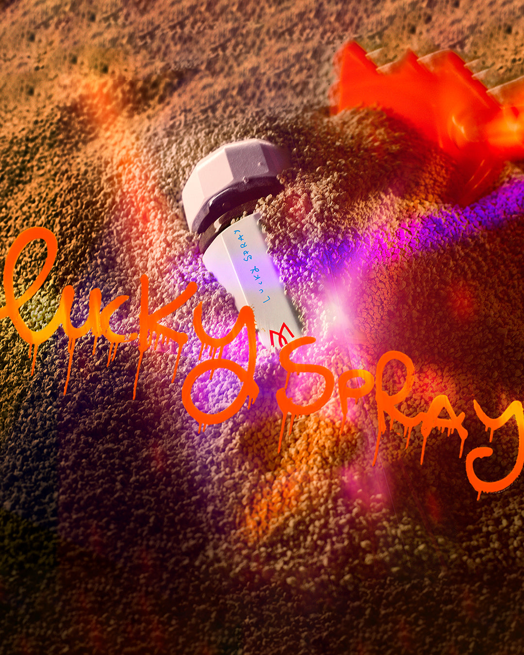 Ramon Monegal Lucky Spray campaign visual with graffiti lettering